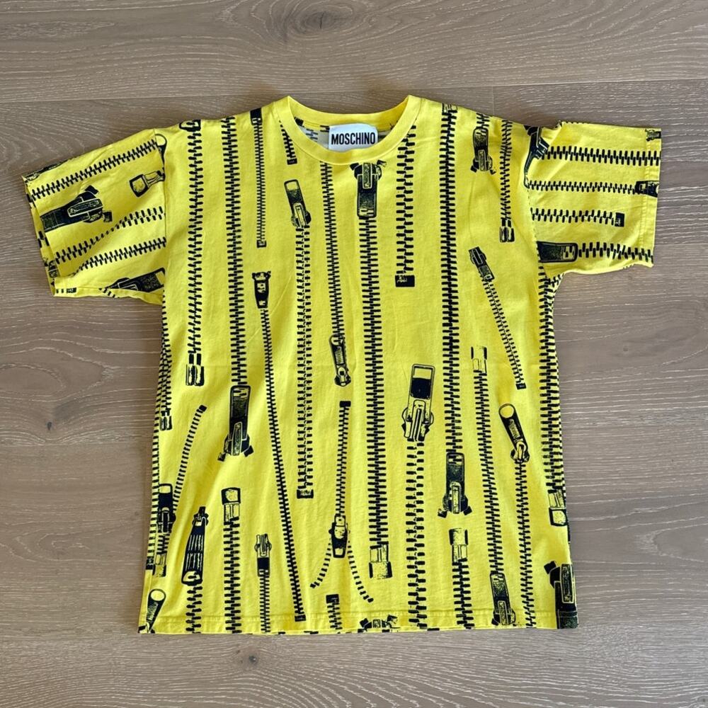 Moschino T Shirt Zipper Print Size M Yellow Black